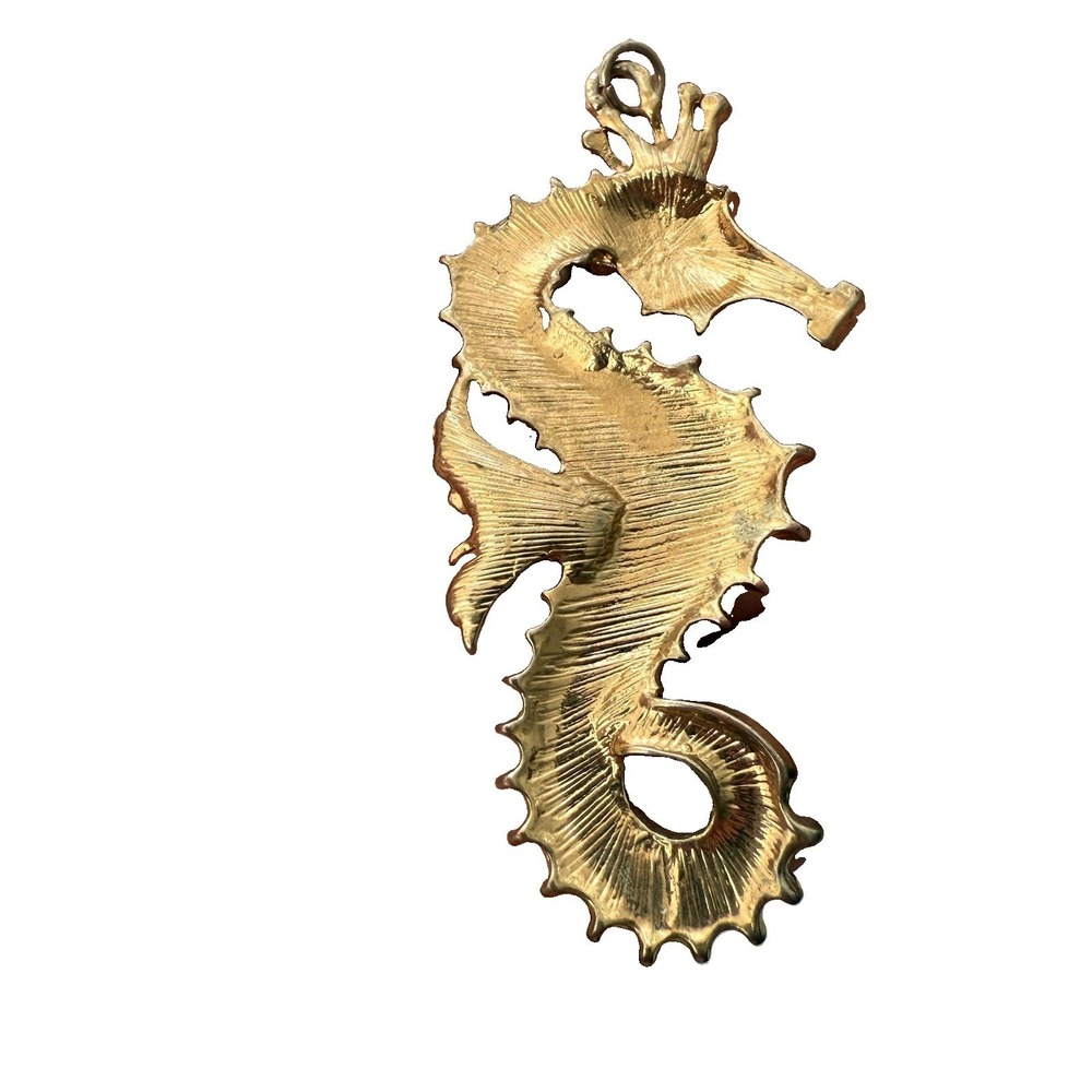 Vintage Seahorse Pendant Gold Hattie Carnegie Pearl Beads Blue Rhinestone MCM - Picture 5 of 9